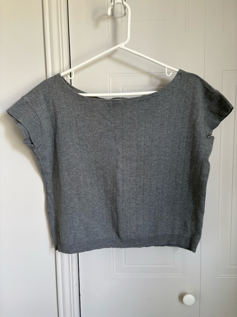 Saks Fifth Avenue Gray Ribbed Short Sleeve